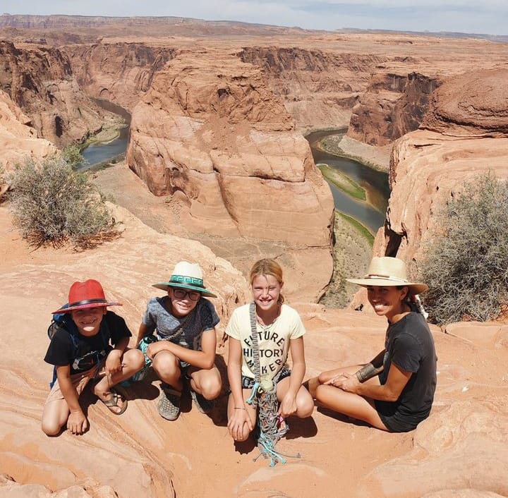 Vacation photography of a family on a canyon landscape